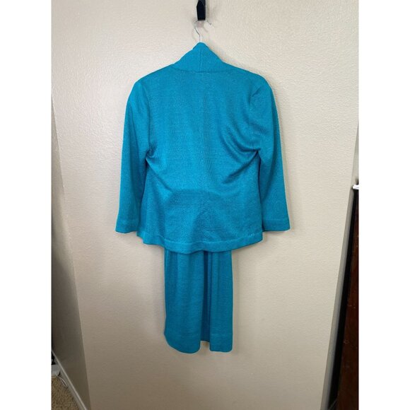 VTG Susan Howard California Dress Jacket Set Belted Mid Length Women Turquoise - Picture 3 of 7